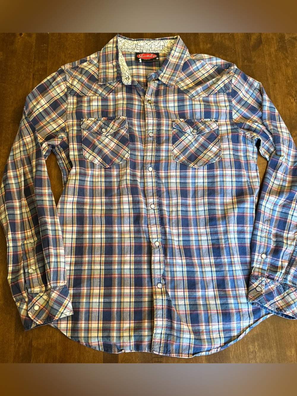 Mambo Australia Western Pearl Snap Shirt Mens Sz L Plaid Long Sleeve Farmhouse